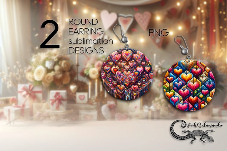 Boho hearts | Valentine Sublimation round earring design PL