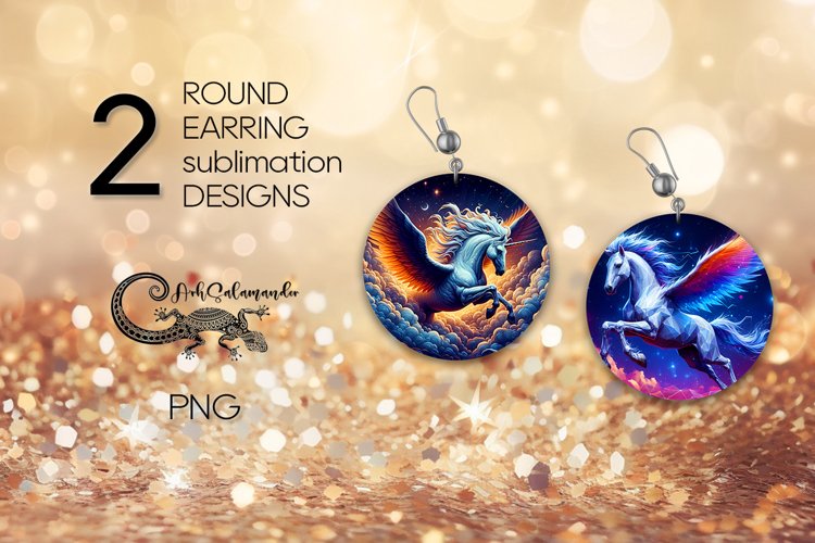 Pegasus | fantasy horse Round earring Sublimation design PL
