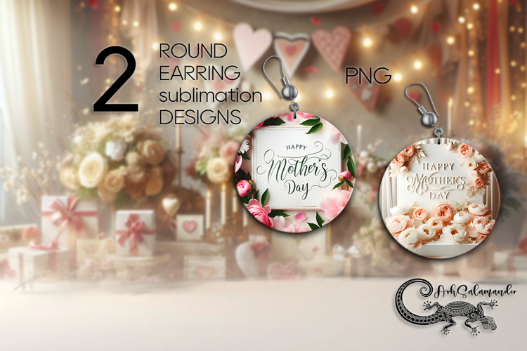 Mothers day flowers | 2 Round Earring Sublimation designs