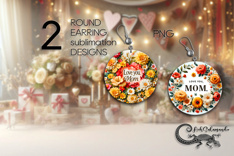 Flowers | 2 Mothers day Round Earring Sublimation designs