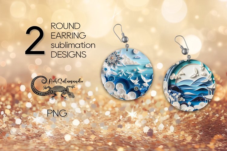 Marine quiling | Round earring Sublimation design PLUS example image 1