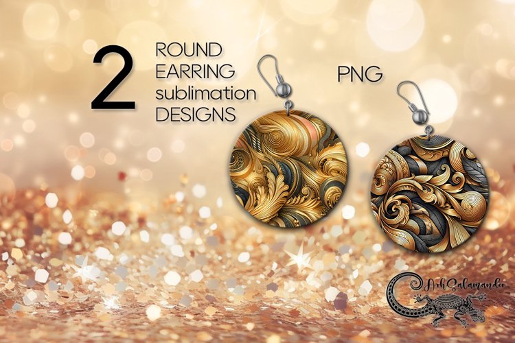 Metallic | gold & silver Round earring sublimation design PL example image 1