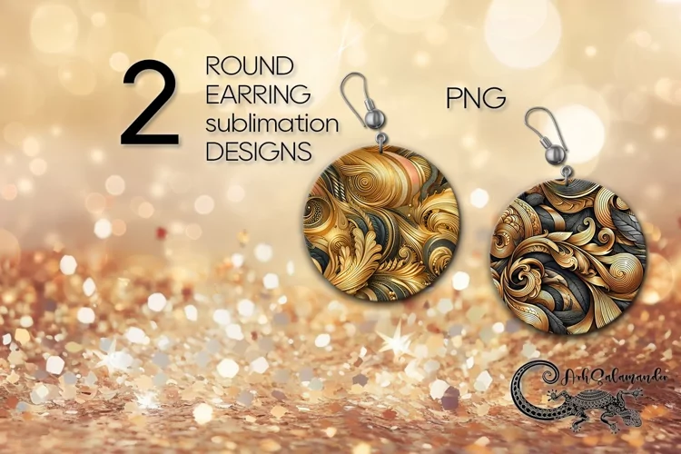 Metallic | gold & silver Round earring sublimation design PL