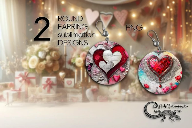 Valentine vintage hearts | 2 Sublimation round earring