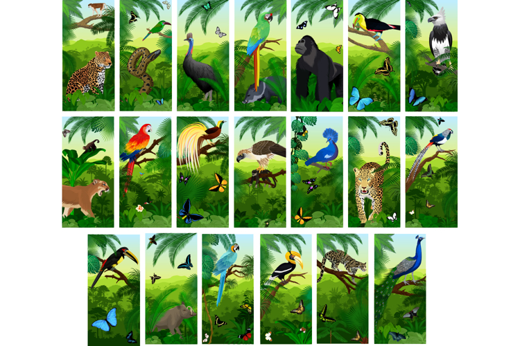 Mega set of 20 detailised Jungle Animals Vertical Banners