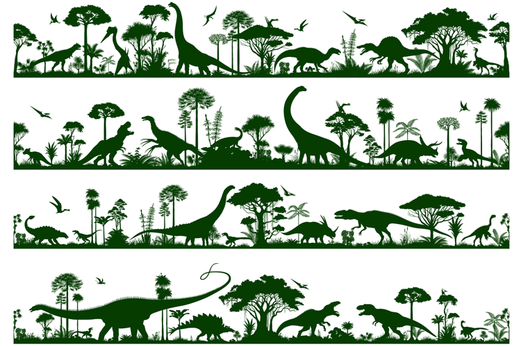 Set of 4 vector seamless prehistoric backgrounds