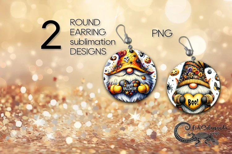 Halloween gnome | 2 Sublimation round earring design