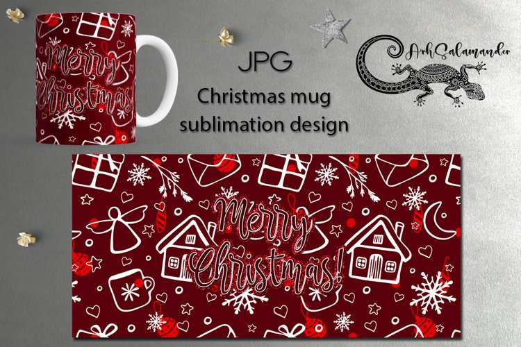 Red Christmas pattern | Xmas Mug sublimation design PLUS11