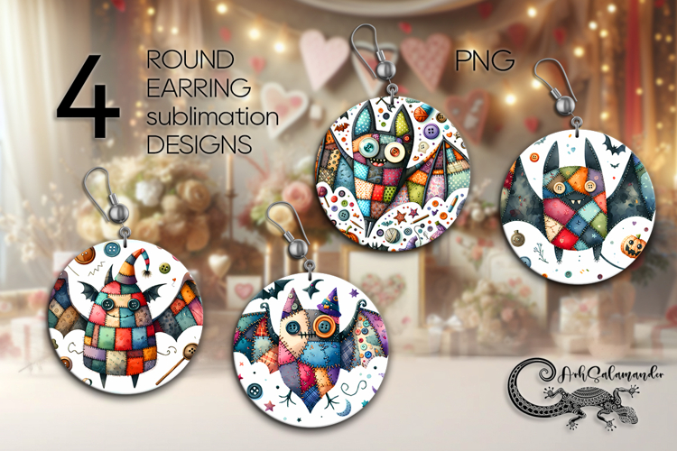 Halloween patchwork | 4 Sublimation round earring designs