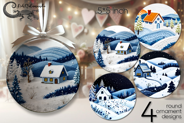 Embroidery landscape | Christmas round ornaments sublimation