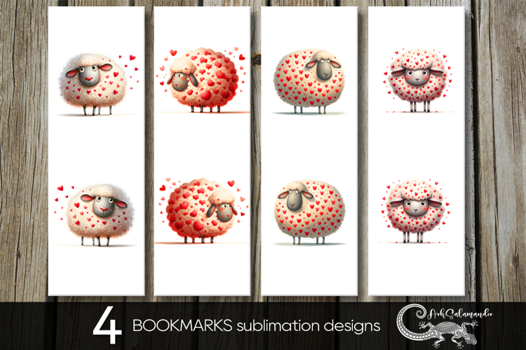Valentine sheep | 4 love bookmarks sublimation designs