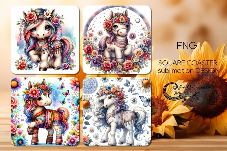 Boho animals | 4 square coaster sublimation designs