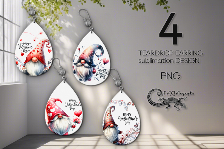 Valentine gnome | 4 teardrop earring Sublimation designs PL