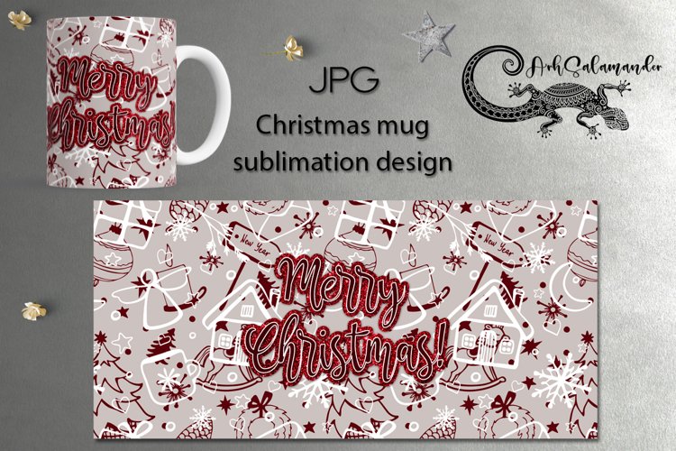 Red Christmas pattern | Xmas Mug sublimation design PLUS15 example image 1