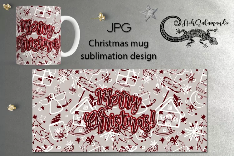 Red Christmas pattern | Xmas Mug sublimation design PLUS15