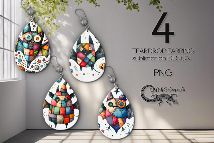Halloween patchwork | Teardrop Earring Sublimation design P