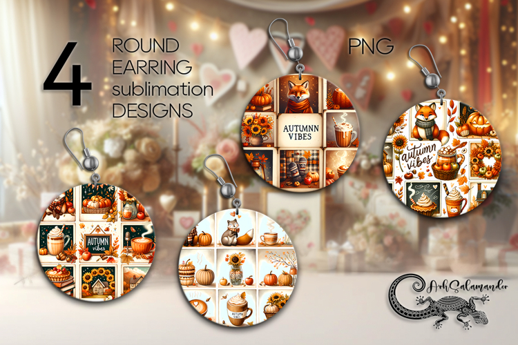 Autumn vibes | Round Earring Sublimation designs, PL
