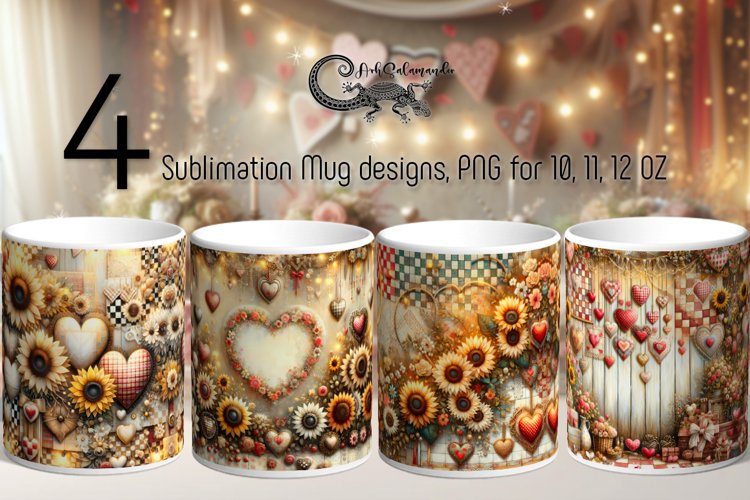 Romantic sunflowers | 4 valentine Mug Sublimation designs