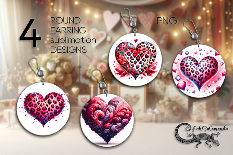 Love hearts | 4 Valentine Sublimation round earring designs
