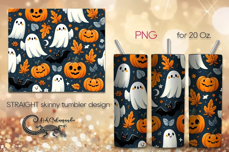 Halloween Pattern | Skinny tumbler sublimation design PLUS
