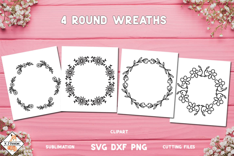 4 Round Floral Wreaths SVG | Wedding Designs