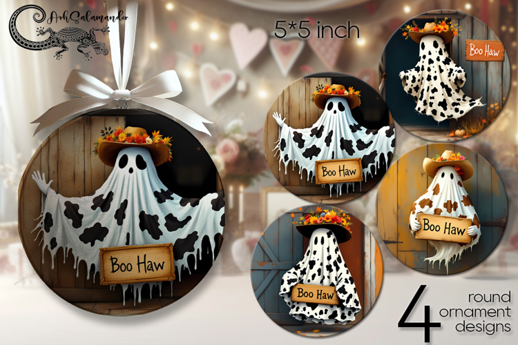 Halloween cow | 4 round ornaments sublimation designs