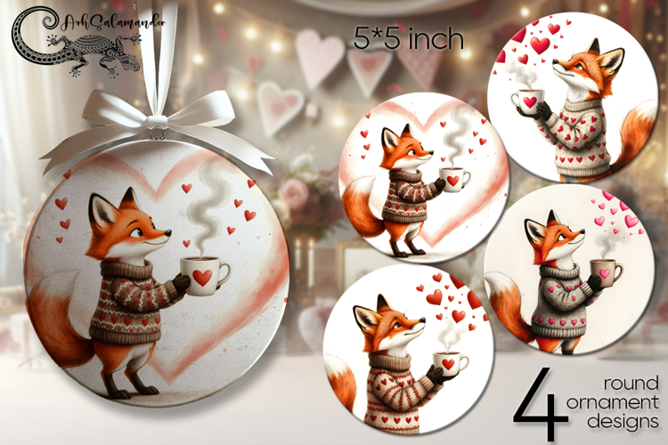 Valentine atmosphere | 4 round ornaments sublimation designs