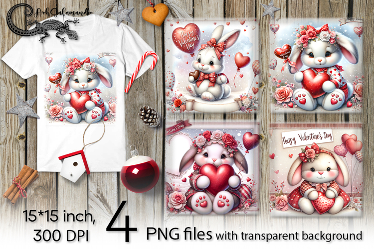 Valentine Rabbit | 4 love PNG Sublimation designs P