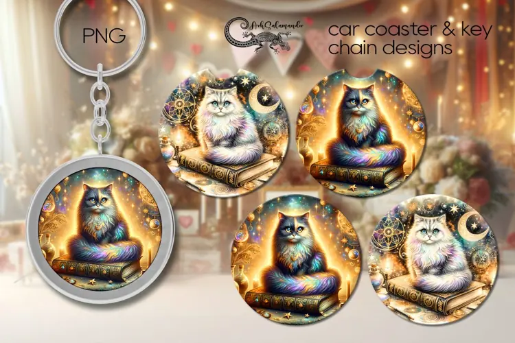 Mystic cat | gothic sublimation car coaster & key chain