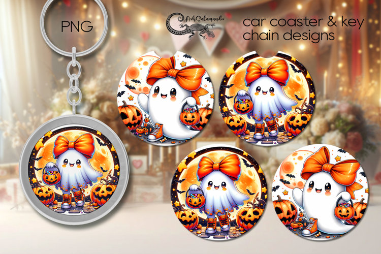Funny ghost | Cute Halloween Car coaster & key chain design