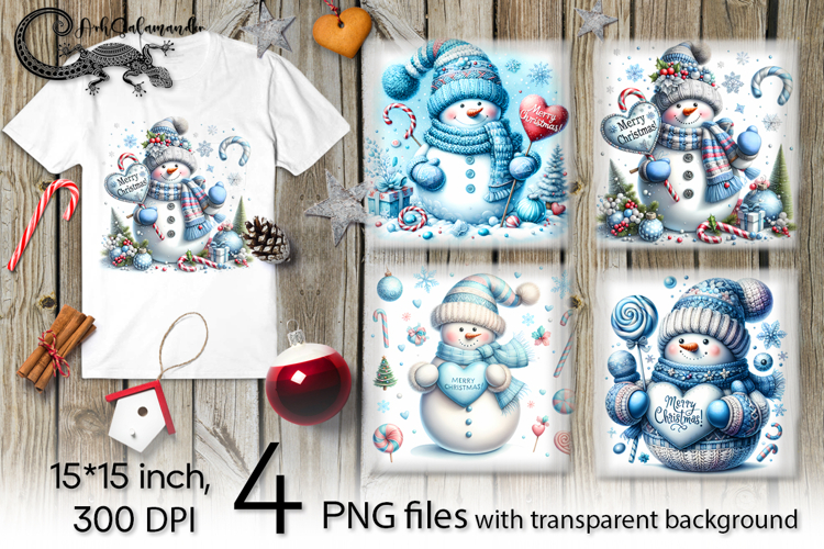 Christmas snowman | 4 Xmas PNG Sublimation designs P