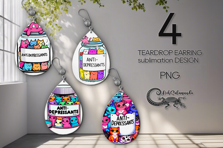 Cat lovers | cartoon Teardrop earring sublimation design PL