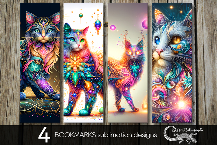 Fantasy Cats | 4 mystic bookmarks sublimation designs