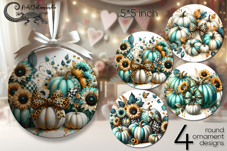 Autumn Pumpkin | 4 fall Round ornament sublimation designs