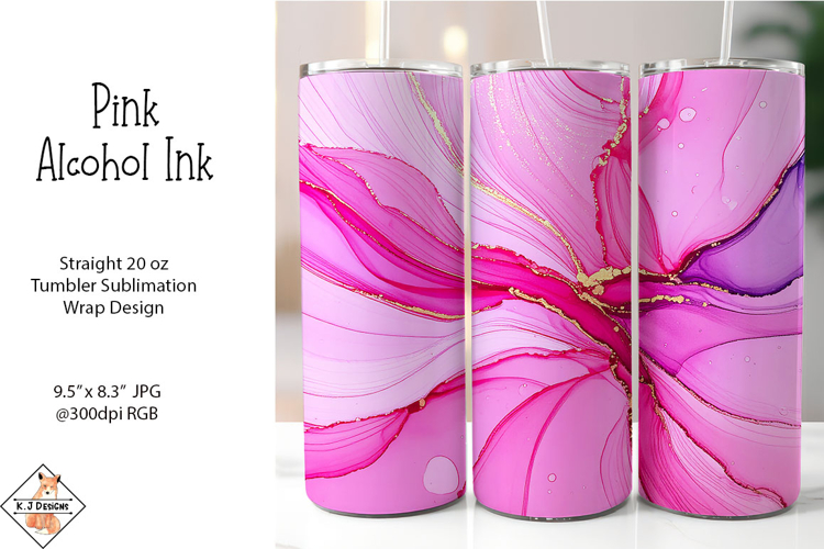 Pink Alcohol Ink Tumbler Sublimation Wrap Design