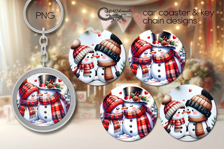 Cute xmas snowman | Car coaster   key chain sublimation PL
