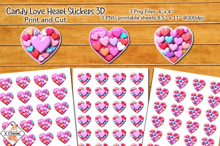 Candy Love Heart Stickers & A4 Sheets | Print and Cut