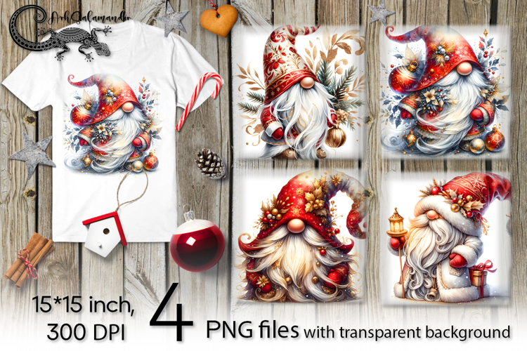 Christmas Gnome | 4 xmas PNG Sublimation designs P