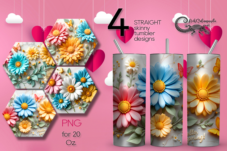 Spring 3D Flowers | 4 Skinny tumbler sublimation designs P