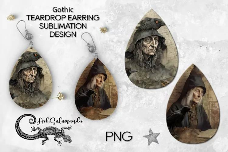 Gothic crow | Halloween teardrop earring sublimation PLUS