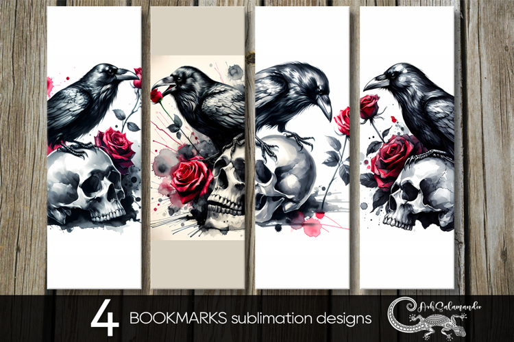 Gothic skulls | 4 retro bookmarks sublimation designs