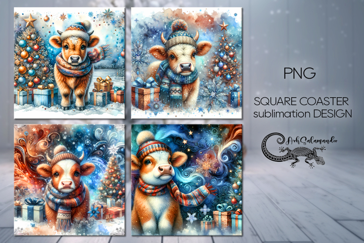 Christmas cow | square coaster sublimation design