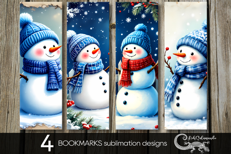 Christmas Snowman card | 4 Xmas bookmarks sublimation P2