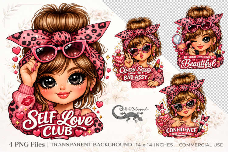 Messy Bun & self love | 4 PNG clipart Sublimation designs