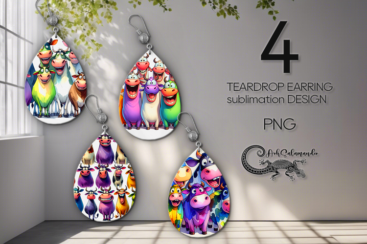 Funny animals | 4 Teardrop earring sublimation designs P2