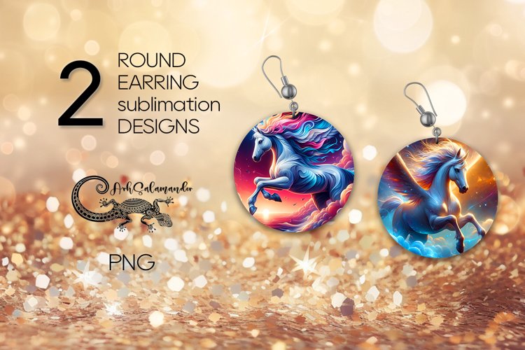 Pegasus | fantasy horse Round earring Sublimation design PL2