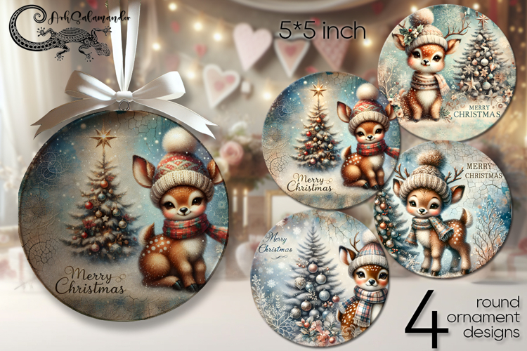 Christmas deer | retro Xmas round ornaments sublimation P2