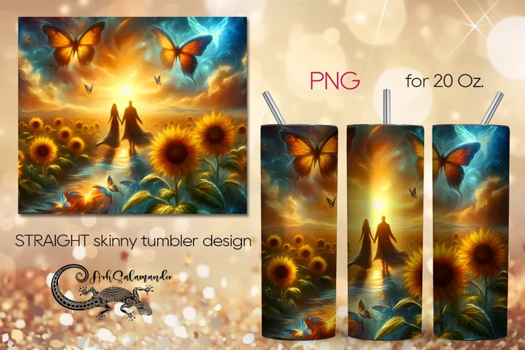 Romantic sunflower | Skinny tumbler Sublimation design PLUS2