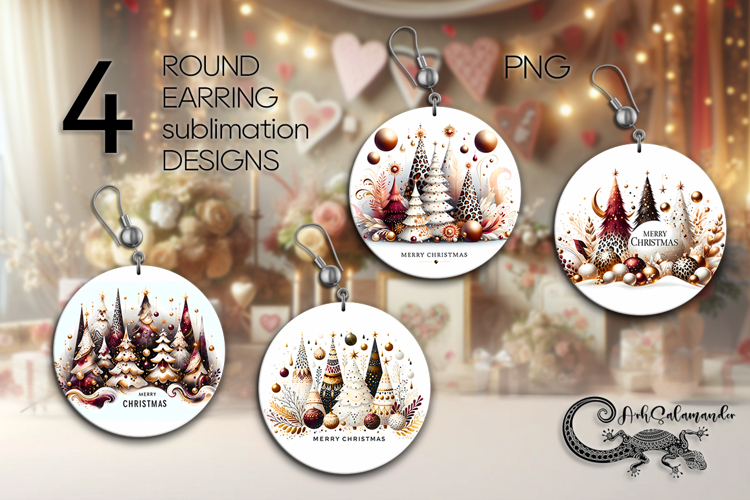 Christmas tree 2 | xmas Round earring Sublimation designs P2 example image 1