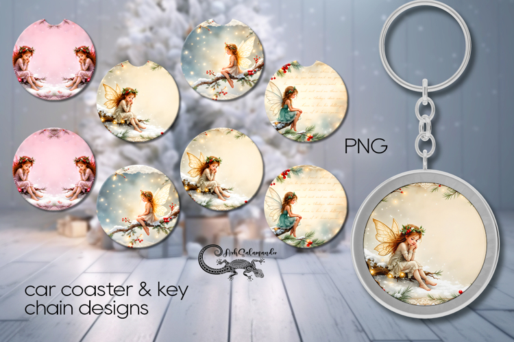 Vintage Christmas | 4 Car coaster & 4 key chain design PL2